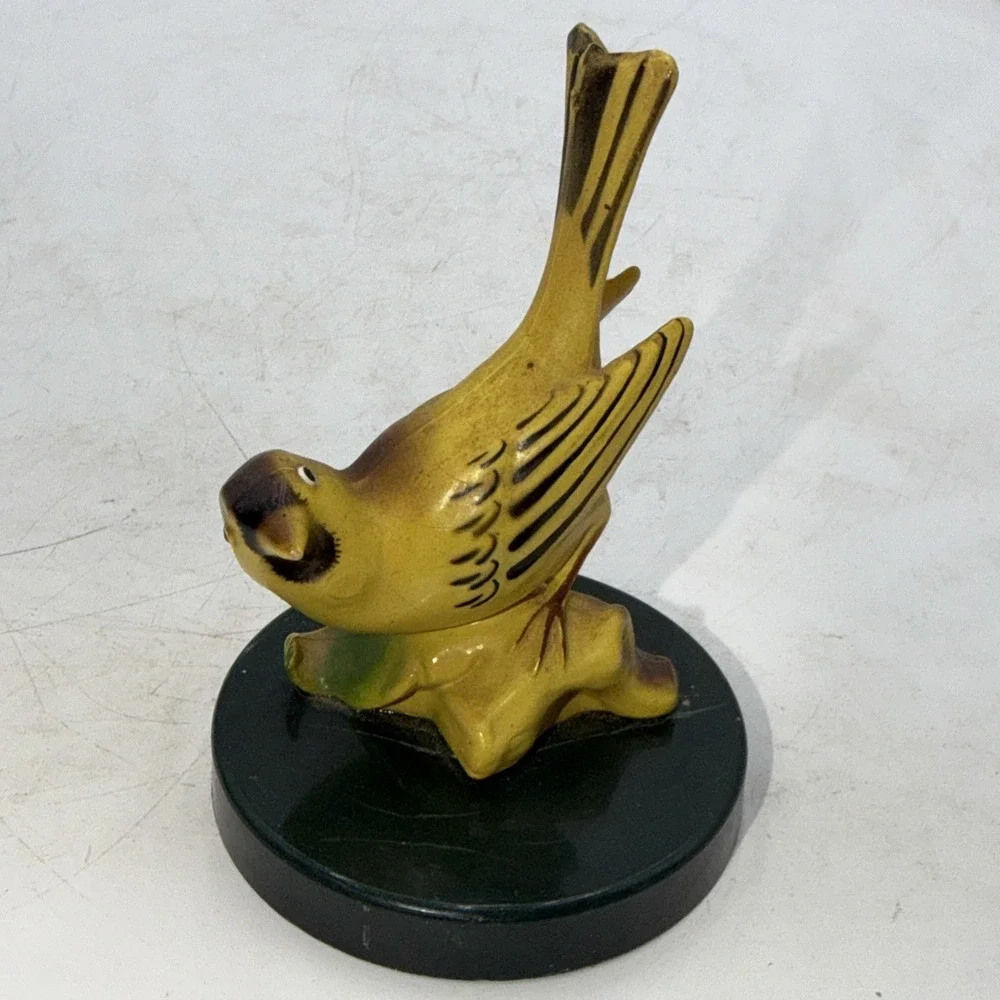 Vintage Hong Kong Goldfinch Bird plastic Figurine yellow brown green base
